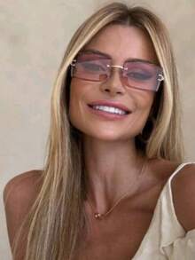Red River Women's Vintage Square Rimless Sunglasses (New) - Baby Pink - View 2
