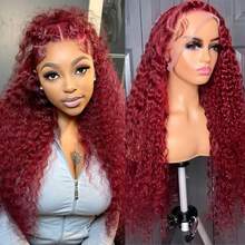 ownvmor 99j Burgundy Lace Front Wigs Human Hair 20 Inch Deep Wave Lace Front Wigs Human Hair Pre Plucked Red Curly Human Hair Wig 5x5 HD Colored Frontal Wet And Wavy Loose Deep Wave - 酒紅色 - 查看 9