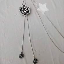 1 件时尚锌合金水钻细节玫瑰长项链，适合女士日常装饰情人节、妈妈、母亲、母亲节、礼物