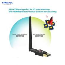 Adaptador de señal WiFi AC600 para PC, adaptador de red USB inalámbrico de doble banda de 2,4 G/5,8 GHz, antena amplificadora de señal WiFi ultrapotente para computadoras portátiles de escritorio compatibles con Windows. - Negro - Ver 6