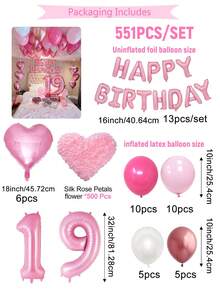 551pcs Pink Birthday Decoration Set | Happy Birthday Banner + Foil Heart Balloons | Thick Latex Balloons | Suitable For 15th, 16th, 17th, 18th, 19th, 20th, 21st, 22nd, 23rd, 24th, 25th, 26th, 27th, 28th, 29th, 30th, 40th Birthday Decorations, Backdrop, Fairy Party, Adult Party/Best Friend Birthday/Proposal Backdrop, Instagrammable Photo Background - 彩色 - 查看 14