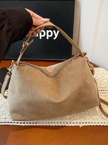 Geantă de umăr din catifea de căprioară, la modă, retro, toamnă/iarnă 2025, versatilă, de înaltă calitate, în stil vintage, pentru femei