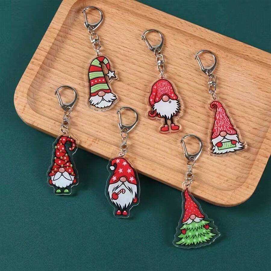 8pcs/Set Christmas Dwarf Shaped Acrylic Keychains, Red And Green, Suitable For Hanging Gifts And Decorating Christmas Trees. Suitable For Home Decor, Holiday Supplies, And New Year Celebrations.