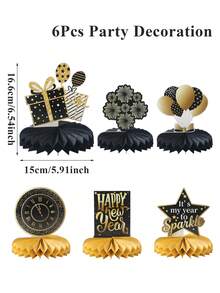 6Pcs Black Gold 2026 New Year Honeycomb Centerpieces,Happy New Year Table Ornament,New Year Party Decorations,Table Centerpiece,New Year's Eve Celebration Decor,New Year Decorations,Holiday Party Supplies - Multicolor - View 9