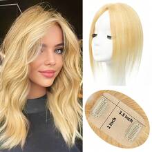 Center Part Human Hair Topper Hairpiece 5x9cm Breathable Hair Net Natural Straight Top Hair No Bangs For Women 8-14inch - S27 - 查看 1