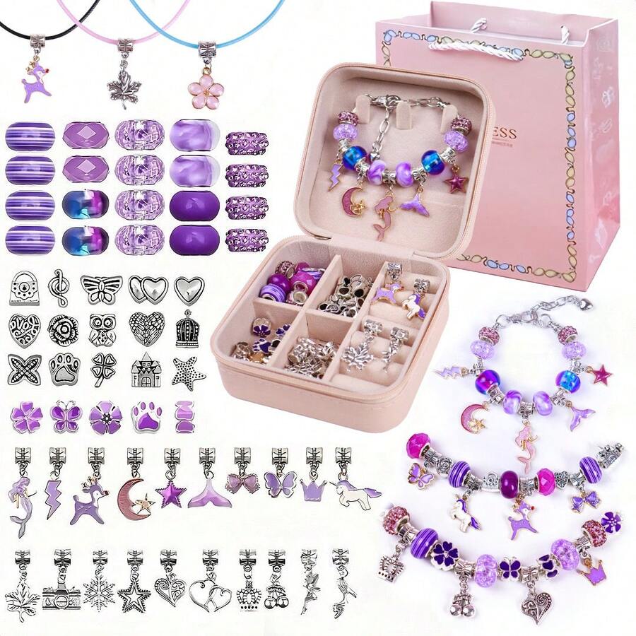 Set de joyería DIY, pulsera con cuentas de agujero grande, materiales de cuentas hechas a mano, accesorios, caja de regalo para vacaciones