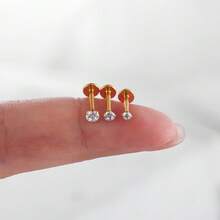 1件无螺纹推入式合成氧化锆耳钉，扁平唇钉，ASTM F136钛金属耳钉，适用于耳软骨、耳廓、耳屏等部位，身体穿刺饰品 - 3028 - 查看 6