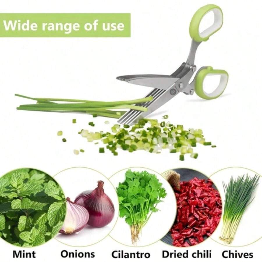 Herb Scissors Set With 5 Blades And Cover - Multipurpose Kitchen Chopping Shear - Phong cách xanh 1 - Xem 1