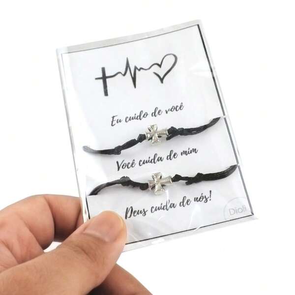 Kit Pulseiras Casal Crucifixo Presente Dia Namorados Cristão 35.56 Cm 24 Cm