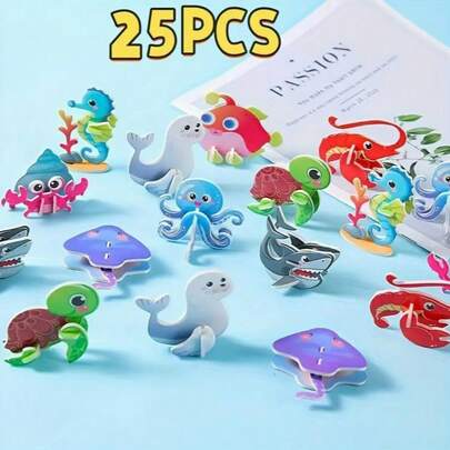 25 Pcs Insect Animal Ocean 3D Puzzle Set Handmade Stereoscopic Holiday Party Gift Birthday Family Interactive Halloween Christmas Random Pattern