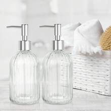 2pcs Glass Soap Dispenser With Plastic Pump, Hand Soap Dispenser For Hand Wash, Lotion Dispenser For Dishwashing Liquid, Lotion Shower Gel (Striped White) - 無色 - 查看 7