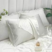 Funda de almohada lisa de seda simulada, suave, de doble cara, blanco, negro, gris, caqui, azul, rosa, ropa de cama respetuosa con la piel, 1. ZXOE - 1 pieza caqui - Ver 7