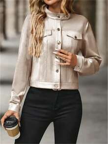 Women's Stylish Stand-Collar Long-Sleeved Sports Jacket | Mildly Sporty, Soft And Comfortable, Perfect For Casual Spring And Fall Wear - 杏色 - 查看 4