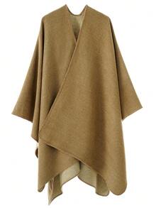1pc Women Simple Ombre Solid Reversible "Poncho" Scarf, Casual & Warm For Outdoor, Autumn/Winter - Multicolor - View 14