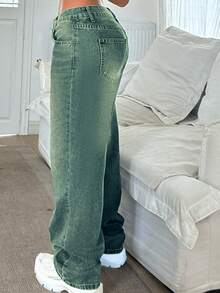 Women's Straight Leg Casual Jeans, Versatile, Suitable For All Seasons - Medium Wash - View 4