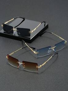 3 Pairs/Set Men's Rectangular Frameless Metal Fashion Glasses, New Stylish Eyeglasses Suitable For Daily Life, Beach Vacation And Outdoor Travel - Multicolor - View 14