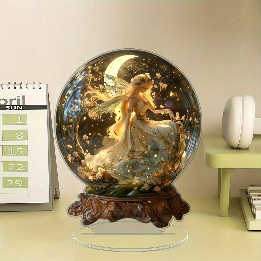 2D 平面水晶仙女雪花球，带月亮和星星 - 迷人的桌面装饰，圣诞节、情人节和节日的完美礼物，无需电源，非常适合家庭或派对装饰 - 彩色 - 查看 1