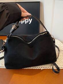 Geantă de umăr din catifea de căprioară, la modă, retro, toamnă/iarnă 2025, versatilă, de înaltă calitate, în stil vintage, pentru femei