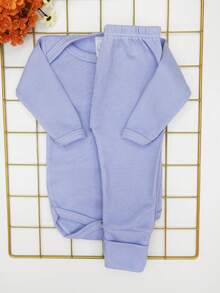2-Piece Newborn Baby Set Long Sleeve Summer Ribbed Knit / Shades Of Blue - 藍色 - 查看 2