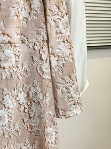 Women's 3D Floral Embossed Jacket, All-Over Bloom Print Open Front Coat With Long Sleeves, Elegant Casual Outerwear For Fall Winter Spring - Apricot - View 5