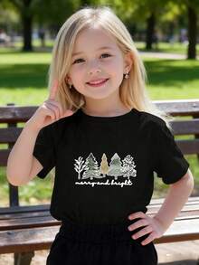 Playeras de niño Árbol Bosque Naturaleza Aventura Diversión camisas para niño tops para adolescentes Camiseta de Halloween para niñas Camisetas navideñas Regalos navideños Camisetas de niña Camisetas para niños y niñas La tela es suave, transpirable y cómoda, hecha de puro algodón. - Negro - Ver 1