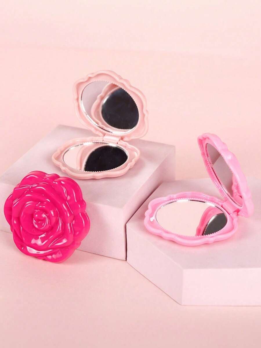 Portable Foldable Mirrors Travel Makeup Mirror Compact Pink Mirror Rose Flower Shaped Compact Mirror Mini Foldable Wallet Pocket Mirror Mother's Day Gift Small Round Mirror Home Decor Back To School Room Decor School Supplies Hand Bridesmaids Gift For Women Wedding Party Birthday - Nhiều màu - Xem 1
