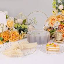 100pcs Plastic Plates With Gold Beads Plates Heavy Duty Party Supplies Includes 10.25inch Dinner Plate And 7.5inch Dessert Disposable Plate For Party,Wedding,Bridal Showers - Trong sáng - Xem 9