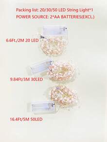 1pc 2/3/5m Faux Pearl Wrapped Copper Wire Decorative String Lights, Requires 2 AA Batteries, Indoor Tabletop Decorative String Lights, Party, Holiday Event, Wedding Scene Decorative Lighting, Home Room Wall Decorative Lights - Warm white light - View 9