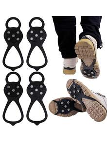 2/1双户外防滑鞋套冰爪，带8个不锈钢齿，适用于鞋子和靴子，冬季防滑雪地冰爪，硅胶不锈钢鞋钉，增强冰雪路面抓地力，冬季徒步、登山、冰钓