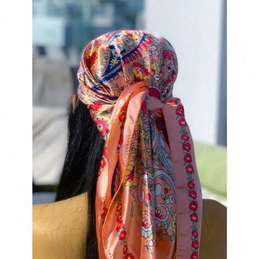 1PC Women's Red And White Paisley Printed Bandana Square Towel, 90CM 1 90cm Women's Luxury Scarf, Headscarf Silk Scarf, Fashion Printed Square Scarf, Four Seasons Versatile Casual Polyester Scarf - Hồng - Xem 1