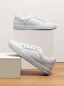 Men's Fashion Sneakers Casual Dress Skate Shoes Lace Up Oxfords Street Style Daily Wear Comfort Versatile For Daily, Outdoor, Commute, Comfortable Couple Shoes - White - View 5