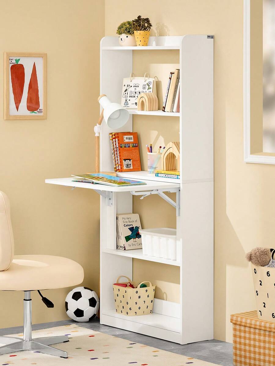 Home Office Folding Table Desk Computer Desk Workstation With 5 Shelves White W64 X D58 X H145cm FWT92-H-W - White - View 1