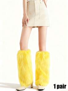 1 Pair Bare-Love Women's Faux Fur Leg Warmers, Plush Soft Furry Fluffy Winter Long Boot Cuff Wrist Covers Boots Sleeves, Cozy - Multicolor - View 17