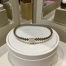Women's Elastic Pearl Belt With Gold Buckle And Rhinestones - Negro - Ver 2