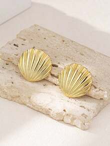 1pair Elegant & Exquisite Seashell Shaped Earrings With Fashionable Style - 貝殼耳環 - 查看 4