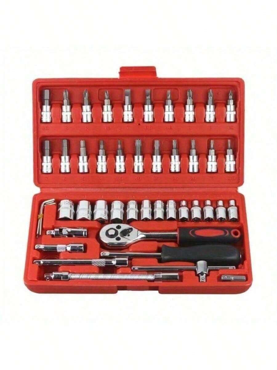 46 Pieces / Set Car Repair Tool Set Household Hand Tool Kit Wrench Screwdriver - Red - View 1