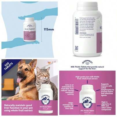 Milk Thistle Tablets Dogs And Cats, 500 Tablets, Supports Liver Function, Antioxidant Dogs, Immune System Heath, Natural Supplement