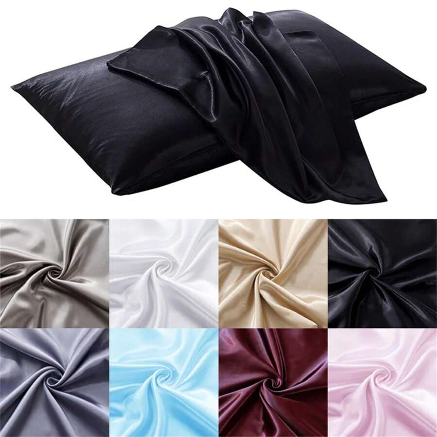 Funda de almohada lisa de seda simulada, suave, de doble cara, blanco, negro, gris, caqui, azul, rosa, ropa de cama respetuosa con la piel, 1. ZXOE - 1 pieza caqui - Ver 1