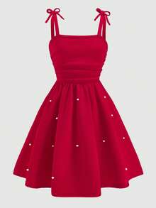 少女蝴蝶结腰带串珠连衣裙，优雅大方，适合万圣节和圣诞节