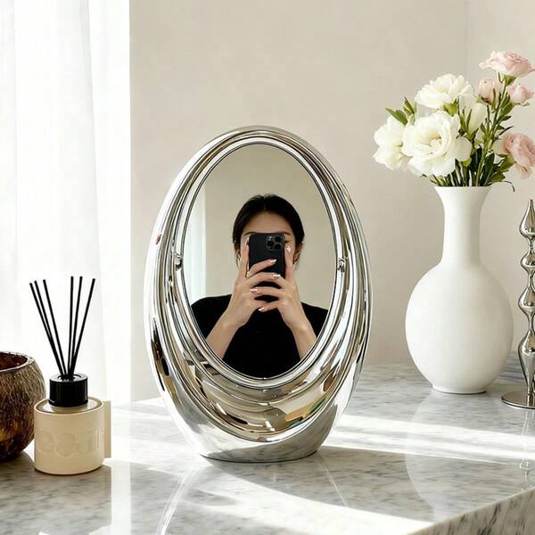 INS Style Tabletop Makeup Mirror, Multifunctional Rotating Double-Sided Makeup Mirror, 1X Front, 3X Back, Decorative Vanity Mirror For Student Dorm Desk