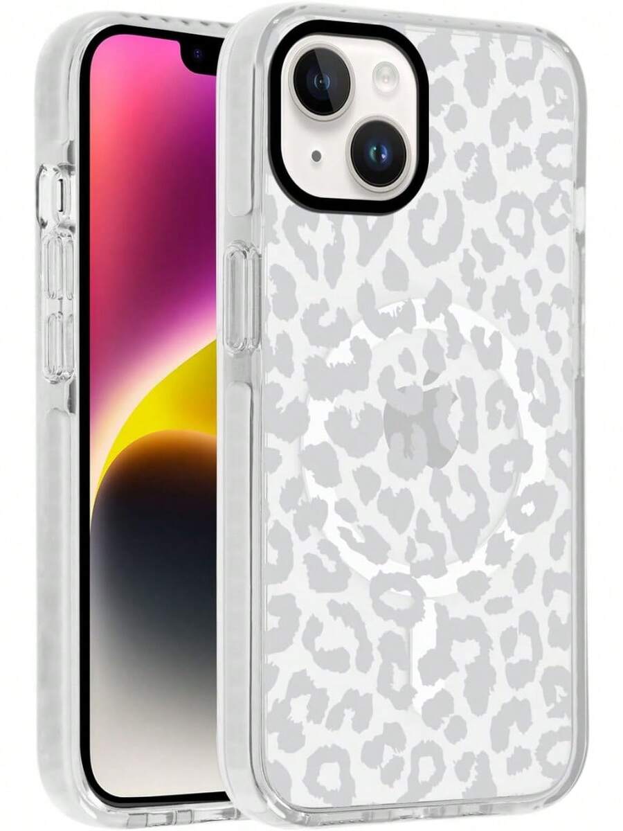 Cute Cheetah Print Phone Case For IPhone 15 Magnetic Case 6.1", Compatible With MagSafe, Clear Luxury Cool Coquette Leopard Pattern Design Cover Shockproof Soft TPU Funda For Girls Wom M2025.1apple007 - Họa tiết báo gêpa xám - Xem 1