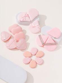 6pcs Heart-Shaped Makeup Sponges + 3pcs Bow Makeup Puffs + 3pcs Diamond Makeup Puffs + 6pcs Mini Finger Makeup Sponges Set, Suitable For Setting, Concealing, Double-Sided Flocked Powder Puff For Home Or Makeup Artist Use,Cheap,Stocking Stuffers,Makeup,Makeup Tools,Cheap Stuff,Gifts,Gifts For Women,Christmas Gifts