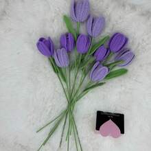 onEternal 1 件/3 件/5 件/7 件/10 件手工钩针多色郁金香花枝永生花家居装饰礼物花束适合节日、母亲节、父亲节、毕业典礼 - 紫色 - 查看 4