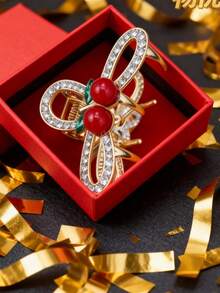 1 قطعة مشبك شعر نسائي أنيق مزين بكريستال 3D على شكل كرز - قوي ولا يزلق، أنيق للاستخدام اليومي/المواعدة/الحفلات/الزفاف