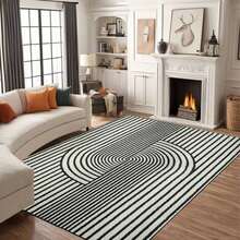 1Pc Large Light Beige-Friendly Area Rugs - Black & White High Pile Density, Soft Felt Backing, Machine Washable, No Lint Odor, 31x20 Inch & 84x60 Inch Sizes For Living Room, Bedroom, Office - 樣式 1 - 查看 2