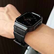 1 Stück Edelstahl Armband, kompatibel mit Apple Watch Ultra 1/2/3 49mm, Series 10/11 46mm, robuste Metall Schutzhülle, geeignet für Herren und Damen - perfektes Geschenk für Halloween, Weihnachten, Sport Accessoires - Schwarz - Übersicht 1