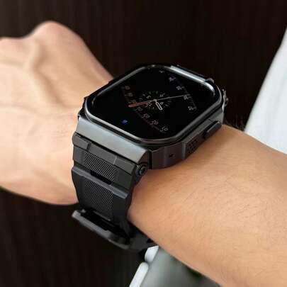 1 dây đeo đồng hồ bằng thép không gỉ, tương thích với Apple Watch Ultra 1/2/3 49mm, Series 10/11 46mm, vỏ bảo vệ bằng kim loại chắc chắn, phù hợp cho cả nam và nữ - Món quà hoàn hảo cho Halloween, Giáng sinh, phụ kiện thể thao.