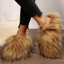 Womens Slippers Fuzzy Short Boots Shoes Bedroom Slippers Autumn Winter Shoes Slippers Cotton Fuzzy Slippers Comfy Faux Fluffy Slippers Soft Comfy Memory Foam Indoor House - 棕色 - 查看 1