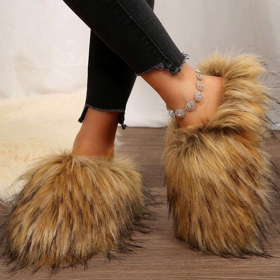Womens Slippers Fuzzy Short Boots Shoes Bedroom Slippers Autumn Winter Shoes Slippers Cotton Fuzzy Slippers Comfy Faux Fluffy Slippers Soft Comfy Memory Foam Indoor House - 棕色 - 查看 1