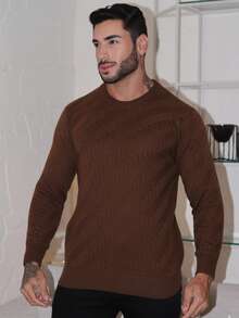 TRICOT DE LUXO Luxury Sweater, Knitted Sweater, Men's Cold Weather Sweater, Autumn Winter, Long Sleeve Pullover, Premium Quality, Best Seller - 鏽棕色 - 查看 8